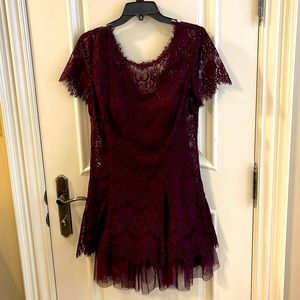 Betsy & Adam lace A-line dress with tulle in auburn (deep burgundy) size 12